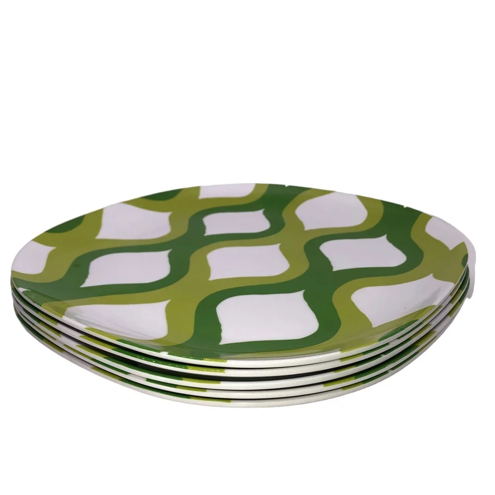 Set of 5 Melamine Green Green Geo Swirl Retro Pattern Lunch Plats